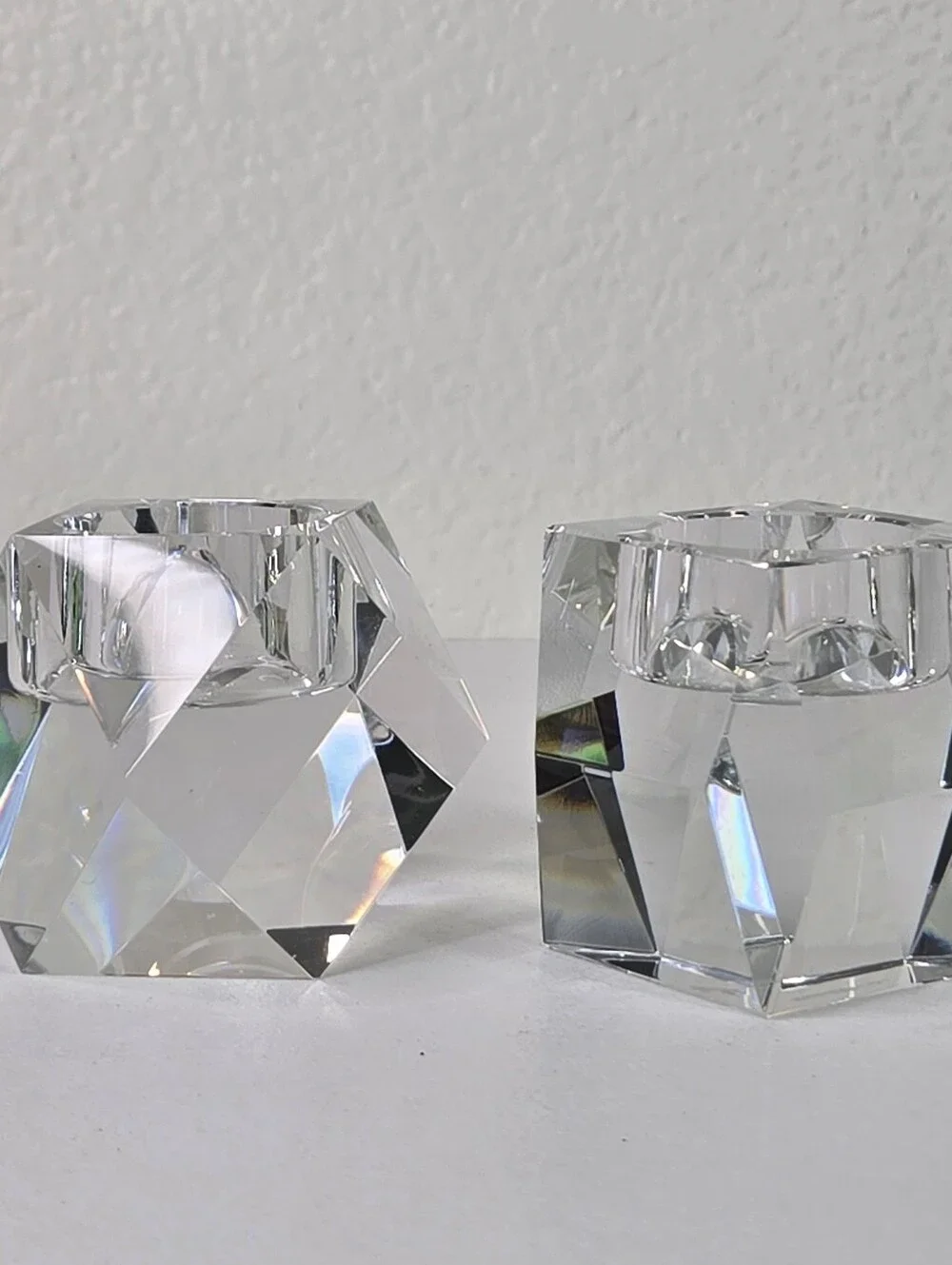 Rosenthal‎ Crystal Candle Holder Pair Regency Geometric Faceted Votive Tea Light